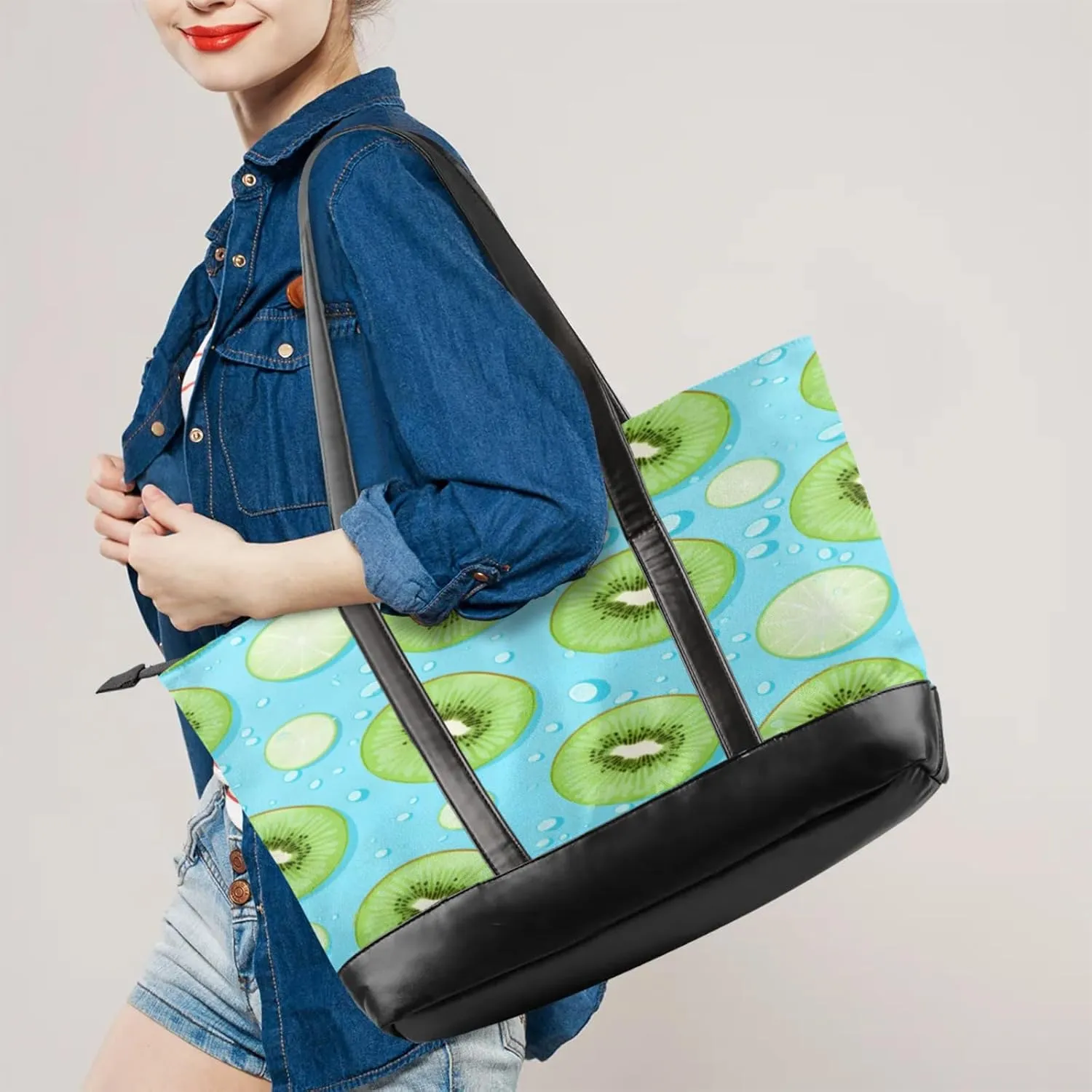 Women Tote Bag with Zipper, Shopper Handbag Travel Purse, PU Leather Laptop Tote Bags, Weekender Tote Bags