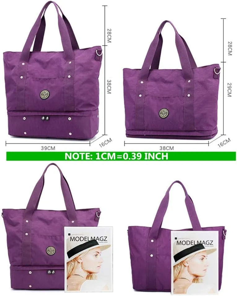 Women Tote Shoulder Handbags Large Waterproof Nylon Travel Gym Bag Weekender Bag