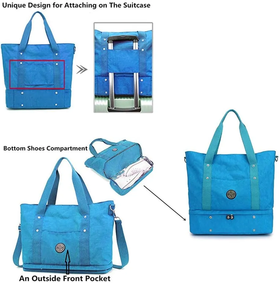 Women Tote Shoulder Handbags Large Waterproof Nylon Travel Gym Bag Weekender Bag