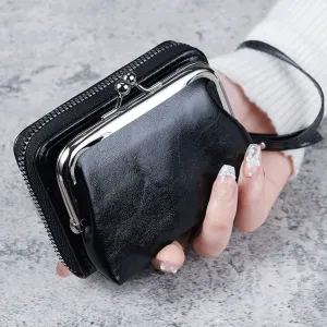 Women Wallets and Purses Leather Money Bag Female Short Hasp Purse Small Coin Card Holders Women Wallet(Black)