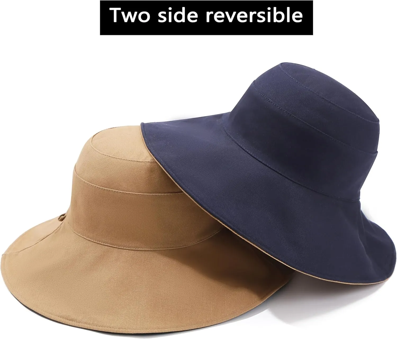 Womens Foldable Shapeable Brim Sun Hat UPF 50  Cotton Wide Brim Beach Adjustable Chin Strap Hat Sun Protection Cap