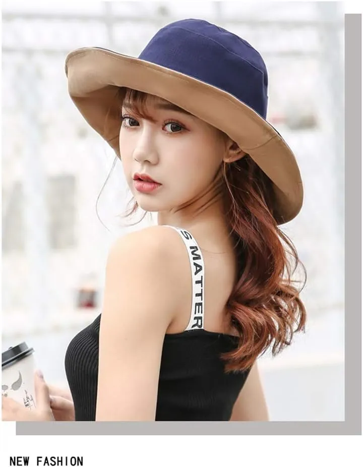 Womens Foldable Shapeable Brim Sun Hat UPF 50  Cotton Wide Brim Beach Adjustable Chin Strap Hat Sun Protection Cap