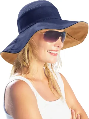 Womens Foldable Shapeable Brim Sun Hat UPF 50  Cotton Wide Brim Beach Adjustable Chin Strap Hat Sun Protection Cap