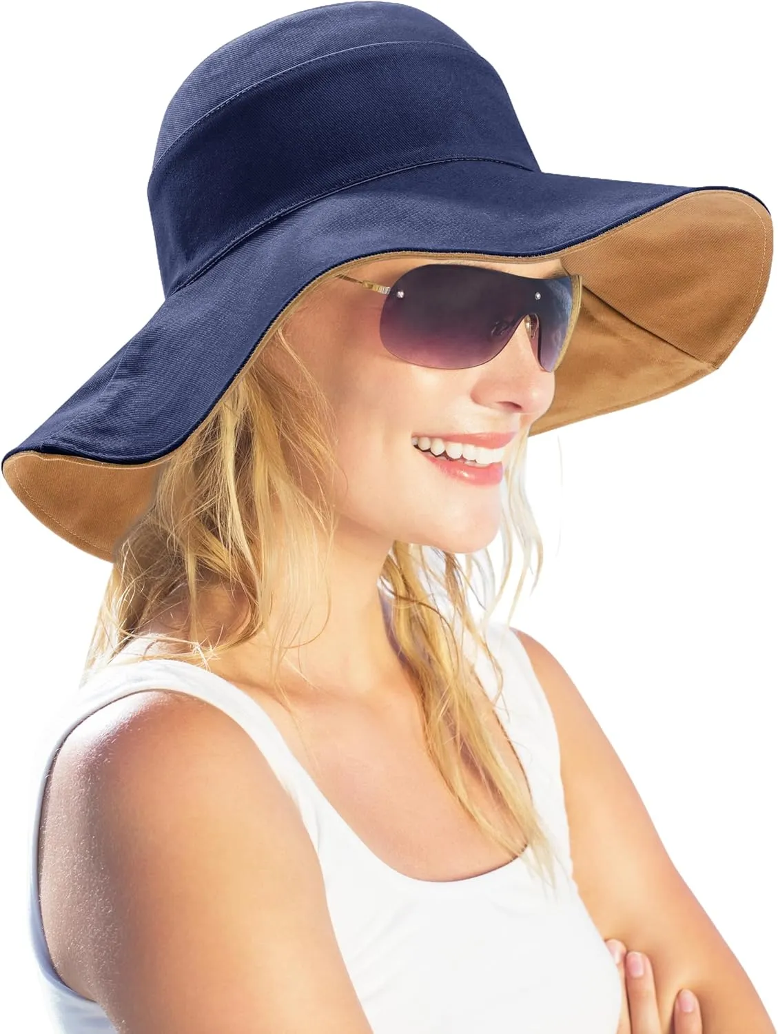 Womens Foldable Shapeable Brim Sun Hat UPF 50  Cotton Wide Brim Beach Adjustable Chin Strap Hat Sun Protection Cap