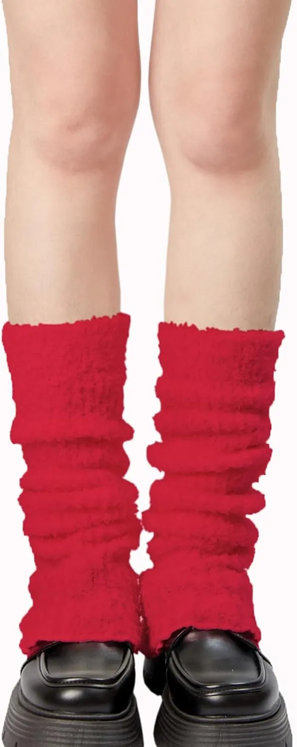 Womens Fuzzy Leg Warmers Knit Ankle Socks Winter Warm Ruffle Leg Sleeves Warmer College Concert Thick Boot Socks
