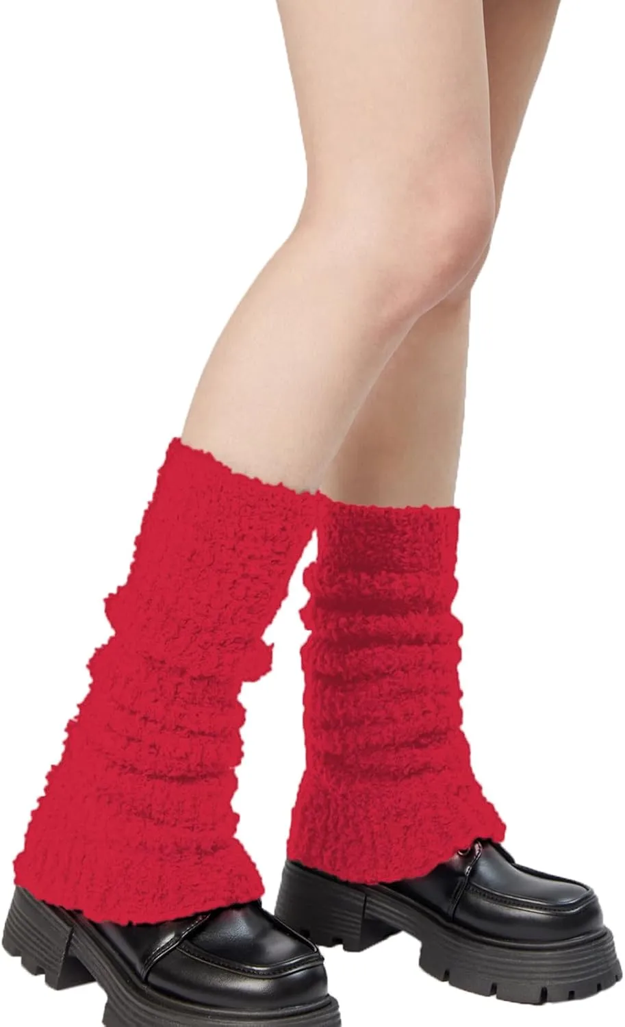 Womens Fuzzy Leg Warmers Knit Ankle Socks Winter Warm Ruffle Leg Sleeves Warmer College Concert Thick Boot Socks