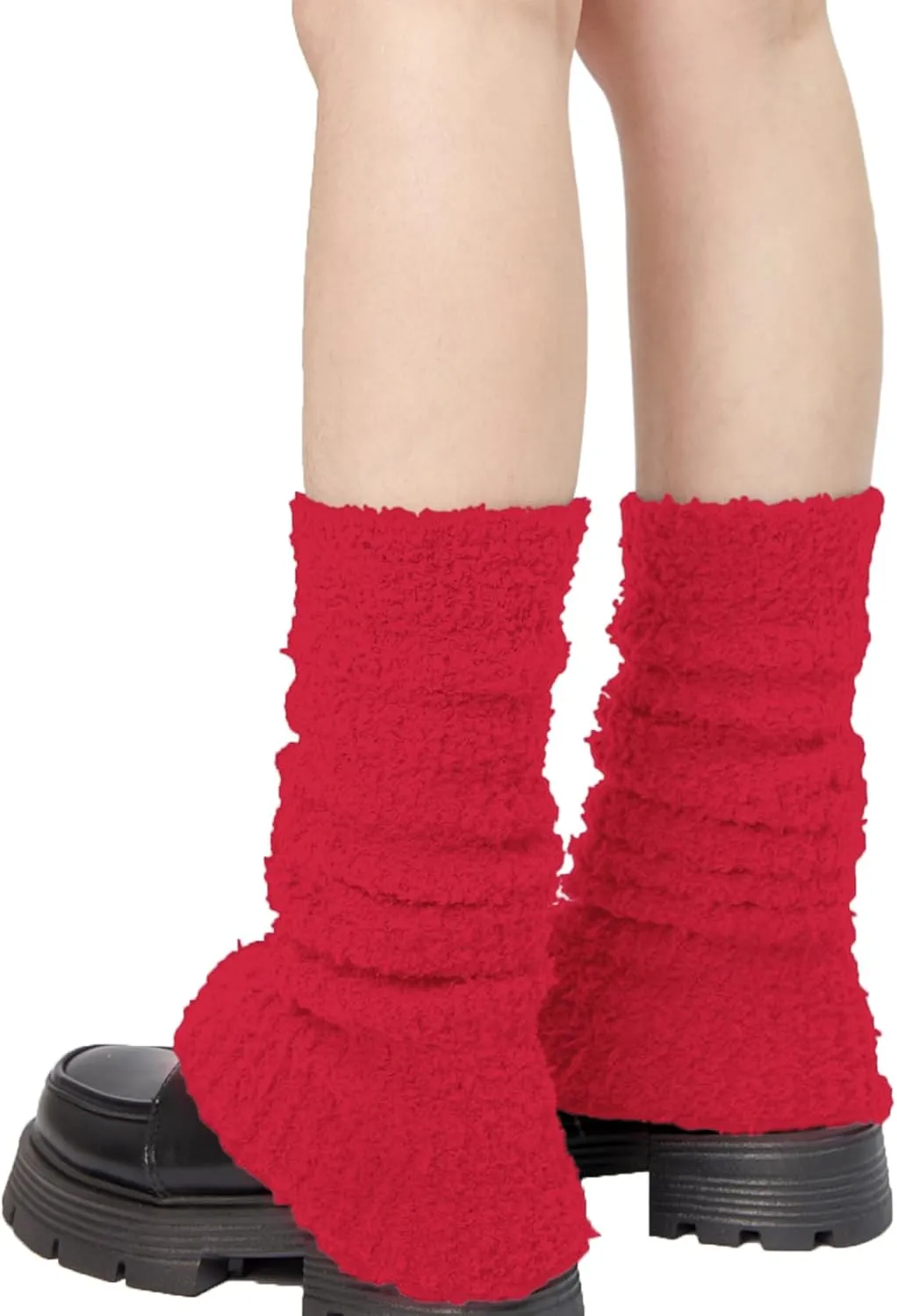 Womens Fuzzy Leg Warmers Knit Ankle Socks Winter Warm Ruffle Leg Sleeves Warmer College Concert Thick Boot Socks