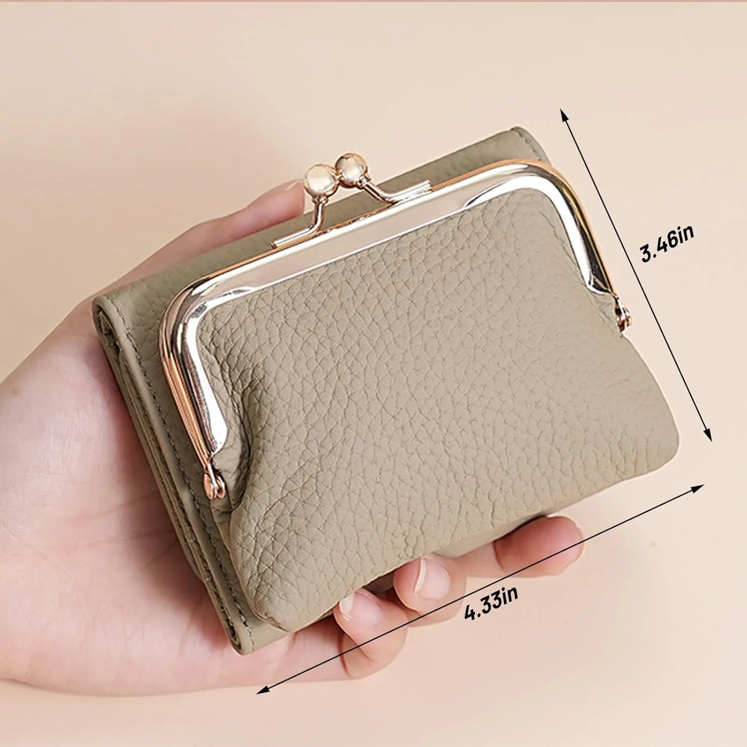 Women's Genuine Leather Wallet,RFID Blocking Mini Pocket Purse,Card Holder Purse With Kiss lock Coin Pocket,Ladies Credit Card Holder (Grey)