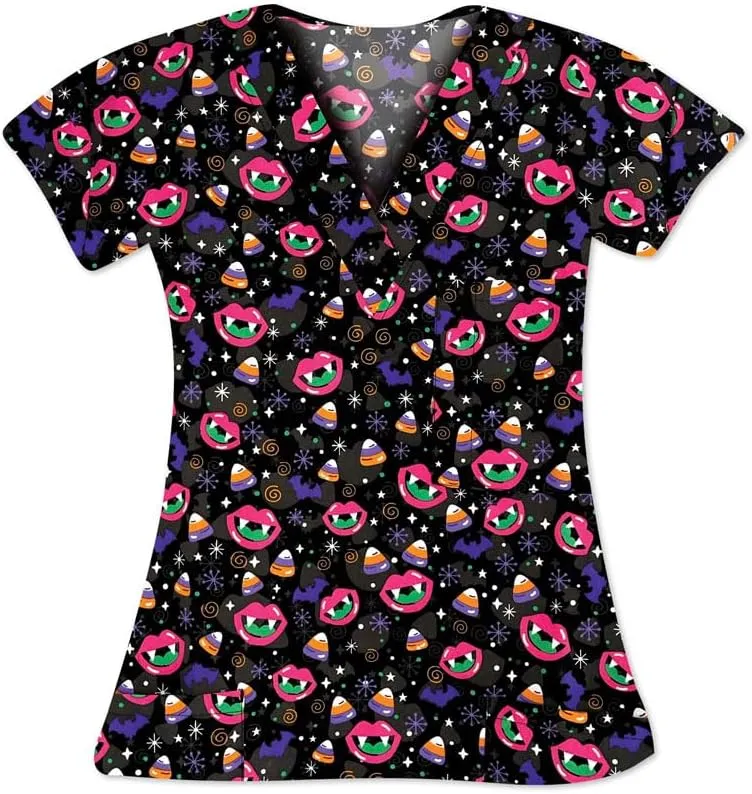 Women's Halloween Scrub Top