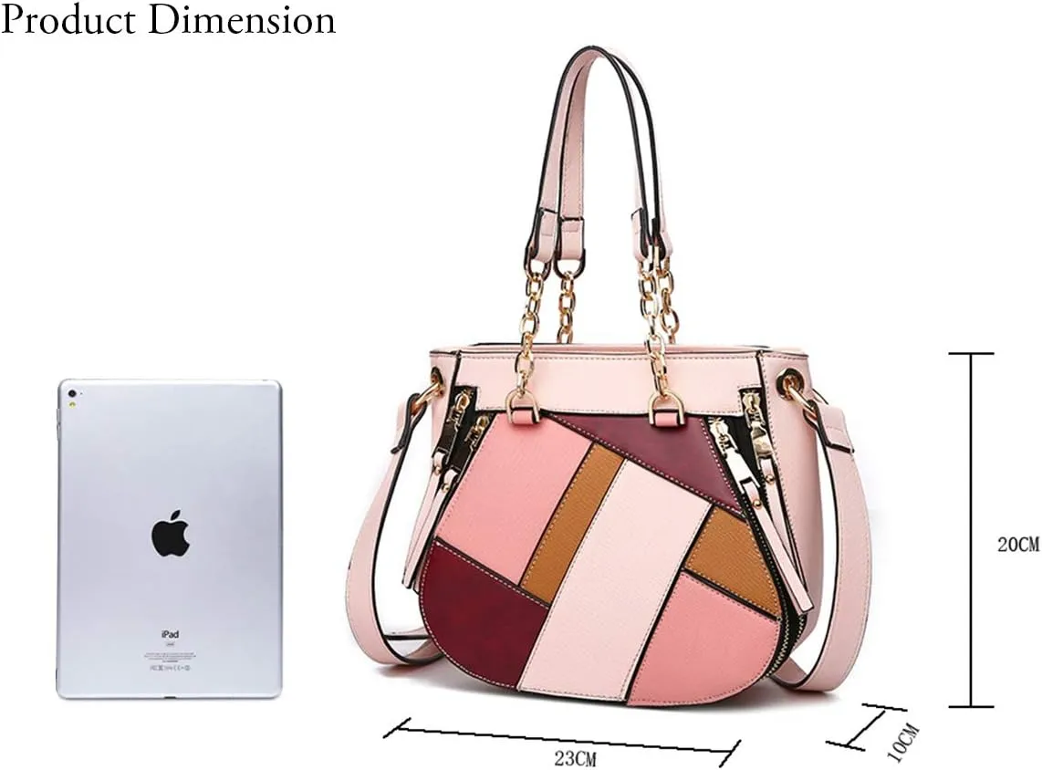 Women's Handbags and Purses Ladies Stitching Color Tote Shoulder Bags Satchel Leather Top Handle Bags