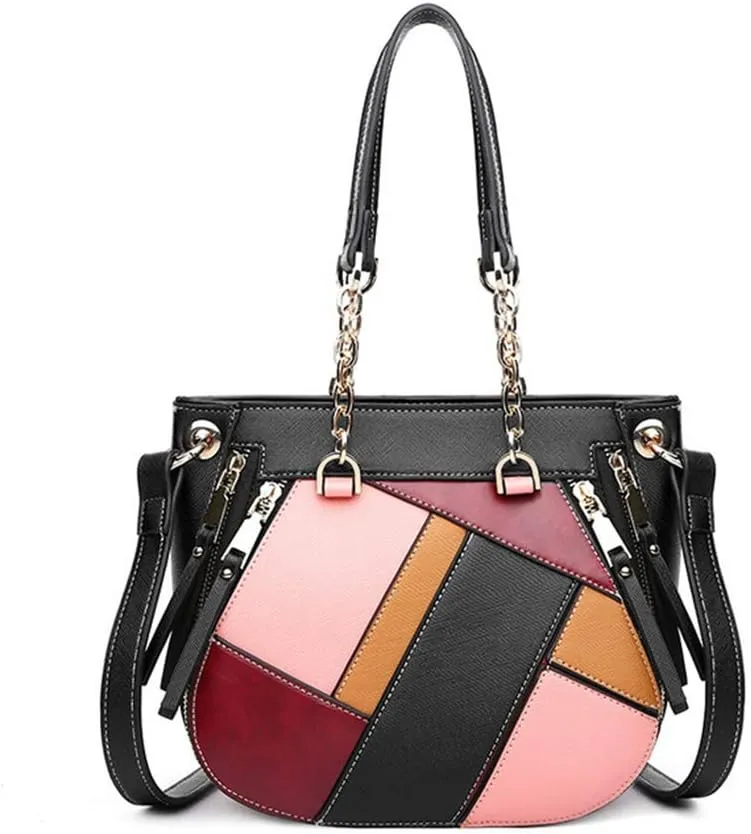 Women's Handbags and Purses Ladies Stitching Color Tote Shoulder Bags Satchel Leather Top Handle Bags