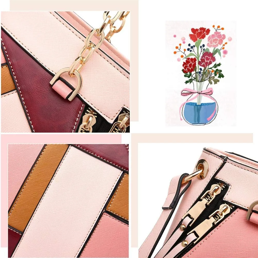 Women's Handbags and Purses Ladies Stitching Color Tote Shoulder Bags Satchel Leather Top Handle Bags