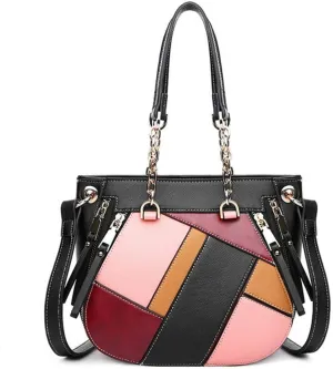 Women's Handbags and Purses Ladies Stitching Color Tote Shoulder Bags Satchel Leather Top Handle Bags