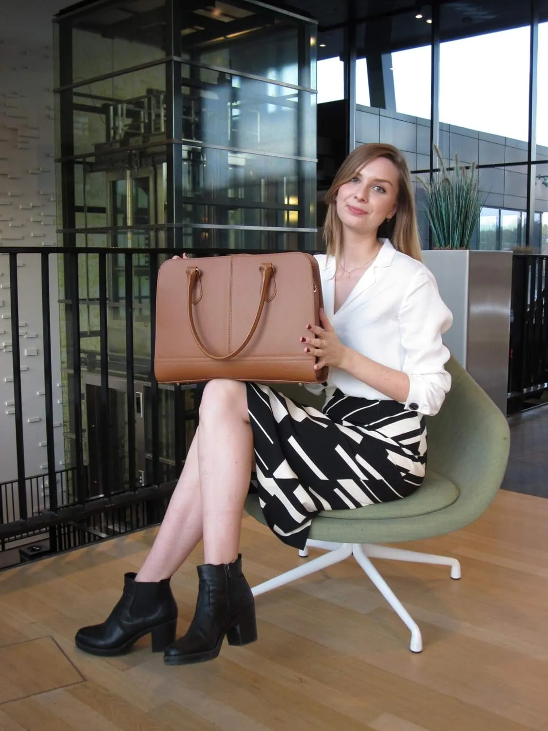 Women’s Laptop Bag – Fits 14" and 13" Laptops, Croco Print Leather, Dutch Design, Made in Italy, with Trolley Strap