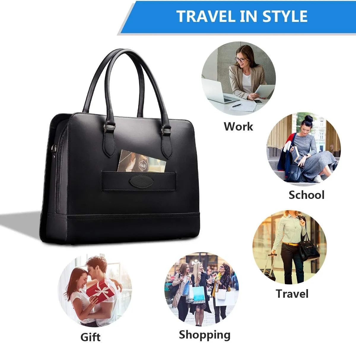 Women’s Laptop Bag – Fits 14" and 13" Laptops, Croco Print Leather, Dutch Design, Made in Italy, with Trolley Strap