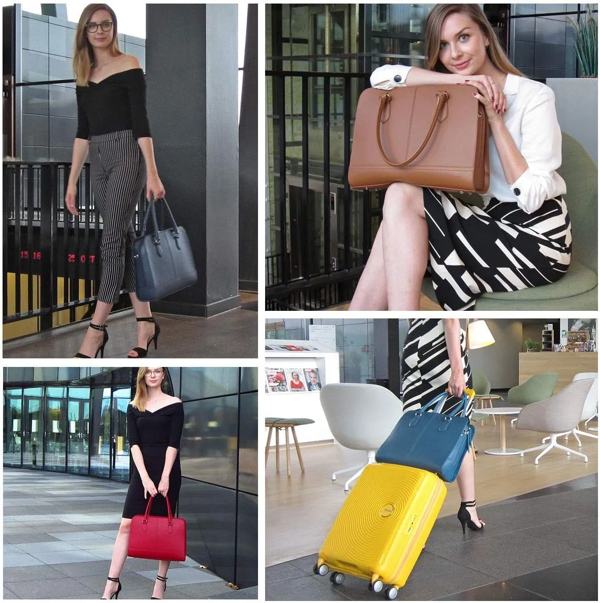 Women’s Laptop Bag – Fits 14" and 13" Laptops, Croco Print Leather, Dutch Design, Made in Italy, with Trolley Strap