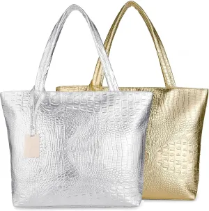 Womens Large Tote Shoulder Handbag Purse Travel Satchel Stylish Fuax Leather Crocodile Hobo Top Handle Bag