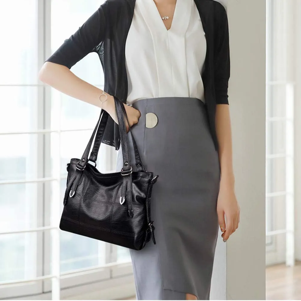 Womens Leather Top Handle Satchel Purse, Tote Handbag Large Capacity Shoulder Bag