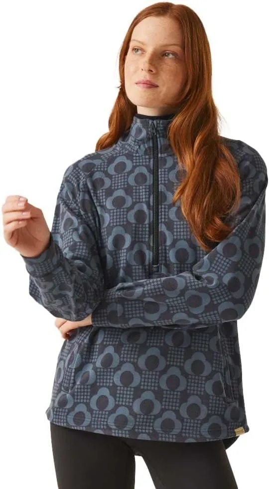 Womens Orla Kiely Half Zip Pullover Fleece - Rain Cloud Black - 6