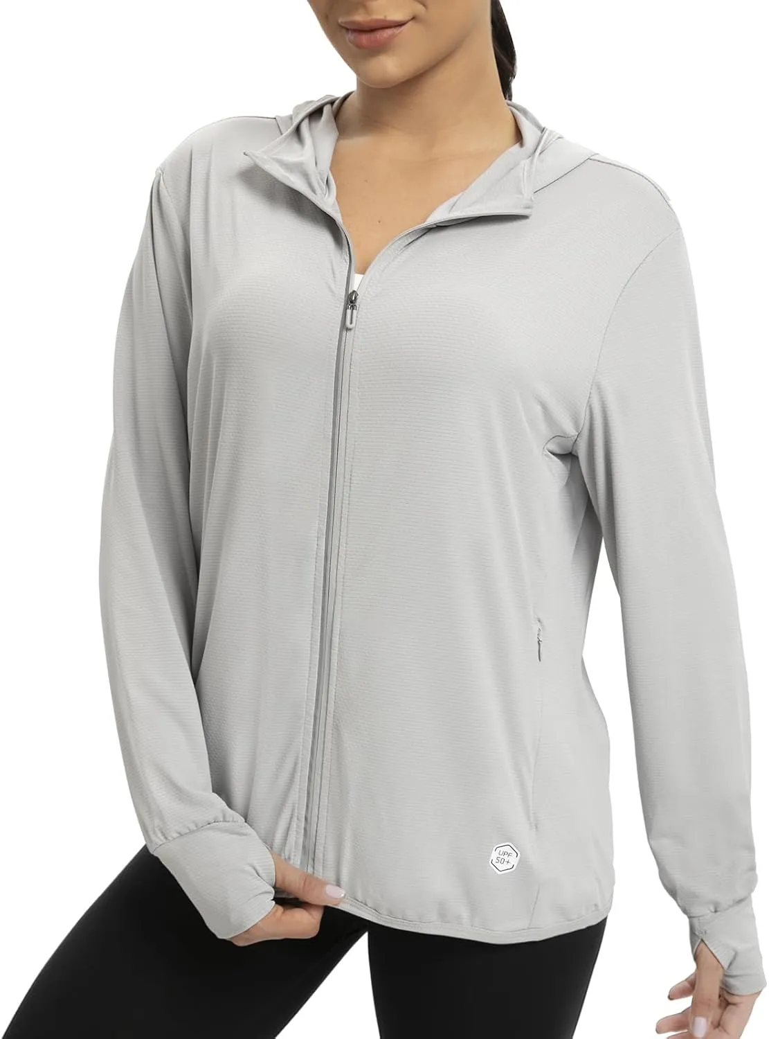 Womens UPF 50  UV Protection Hoodie Jacket, Lightweight Zip Up Long Sleeve Sun Shirt with Pockets for Running Hiking