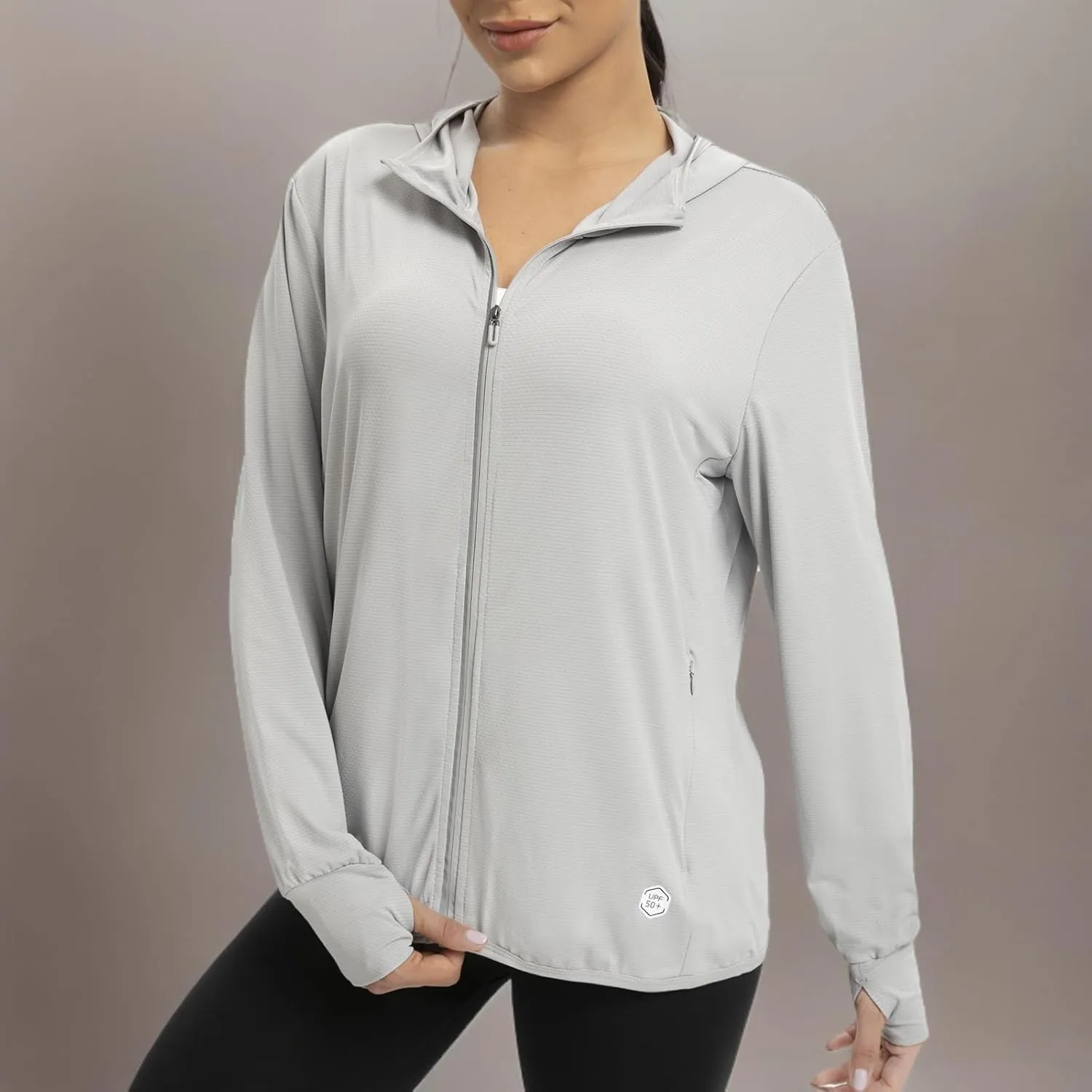 Womens UPF 50  UV Protection Hoodie Jacket, Lightweight Zip Up Long Sleeve Sun Shirt with Pockets for Running Hiking