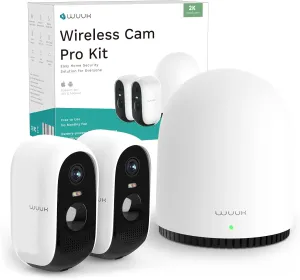 WUUK 2K Security Cameras Wireless Outdoor System, 2-Cams Kit, No Subscription, 240 Days Battery Life, AI Humanoid Alert, Compatible with Alexa/Google, IFTTT, Color Night Vision, Support 2.4G & 5G WiFi