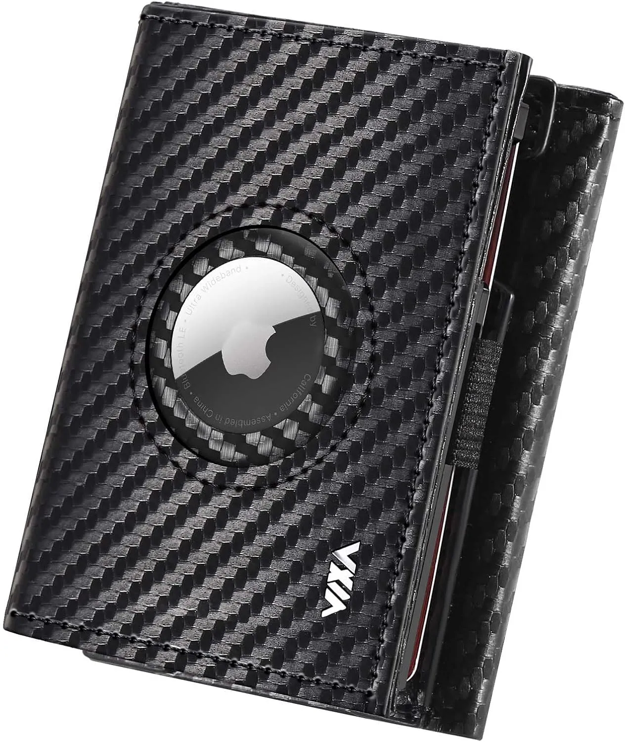 WXM Wallet for Men with AirTag Holder slim RFID Blocking Leather Aluminum Alloy Mens Wallet Card Holder with Cash Slot and 10 Card Capacity Wallet Protection Men Gifts (Carbon Fiber Black)