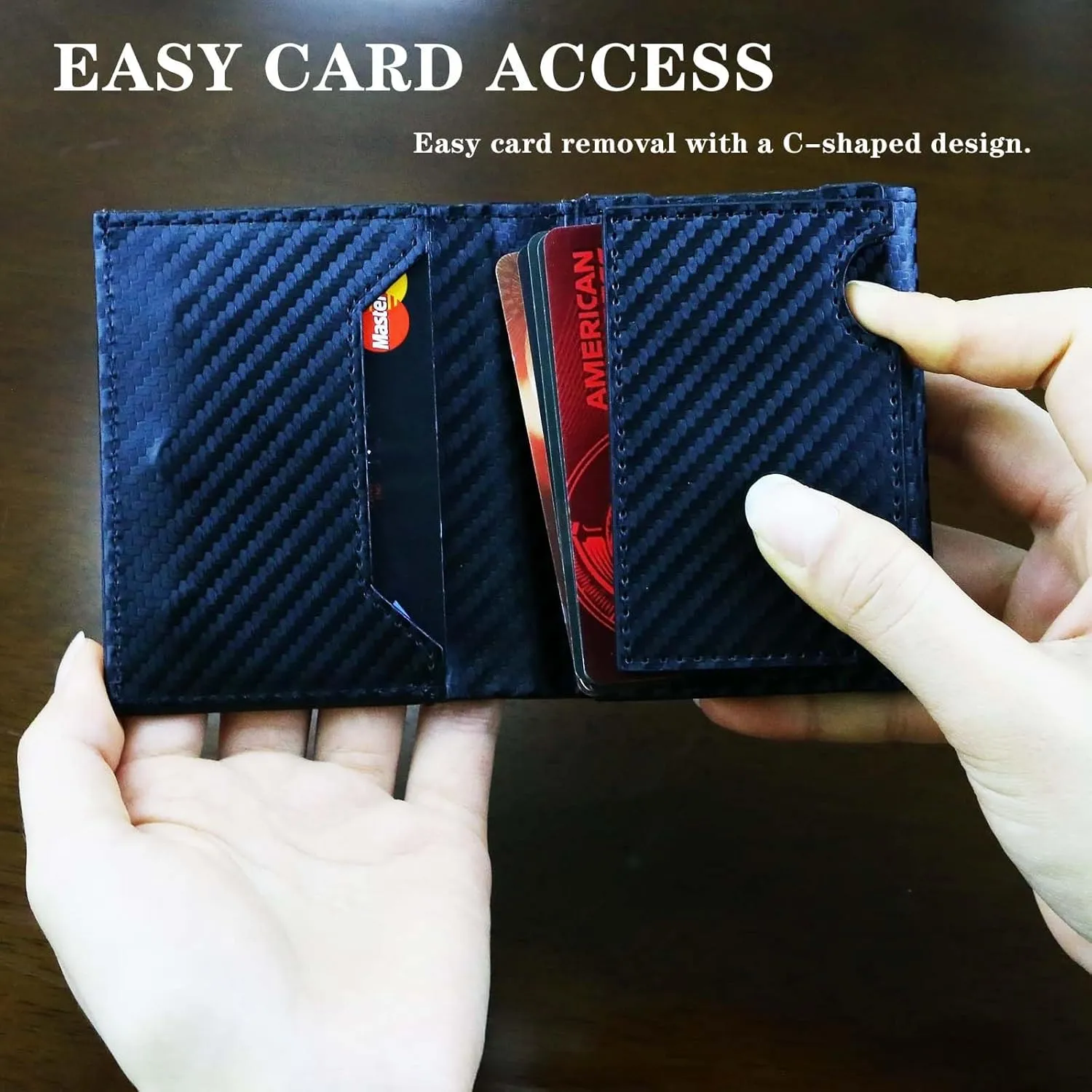 WXM Wallet for Men with AirTag Holder slim RFID Blocking Leather Aluminum Alloy Mens Wallet Card Holder with Cash Slot and 10 Card Capacity Wallet Protection Men Gifts (Carbon Fiber Black)