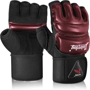 Xinluying MMA Gloves Punch Bag Training Martial Arts Sparring Grappling Kickboxing Muay Thai Boxing Gloves, Thickened Knuckle Pads，Widen The Wristband，Fingerless Rub Resistance Mitts for Men Women