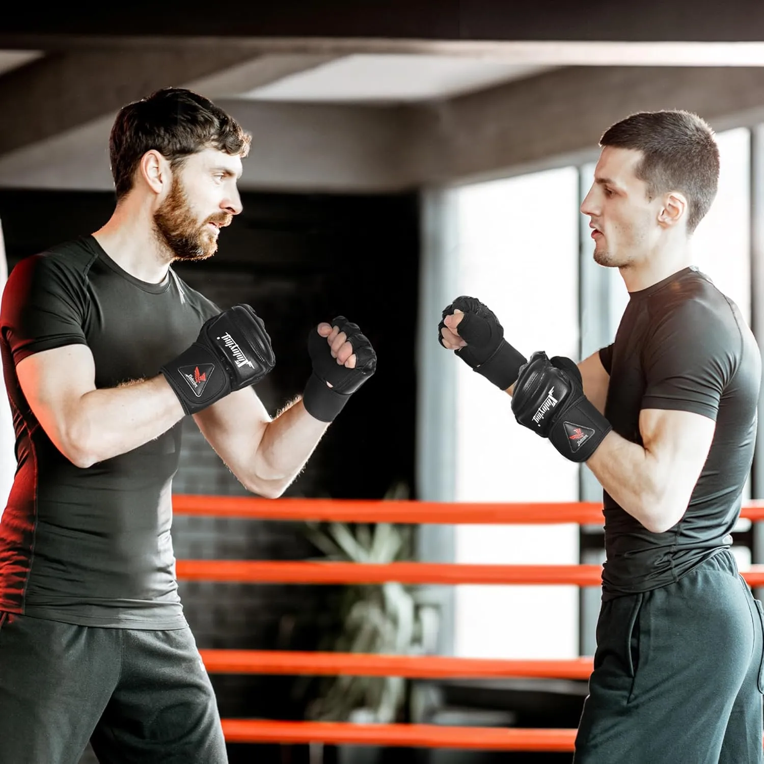 Xinluying MMA Gloves Punch Bag Training Martial Arts Sparring Grappling Kickboxing Muay Thai Boxing Gloves, Thickened Knuckle Pads，Widen The Wristband，Fingerless Rub Resistance Mitts for Men Women