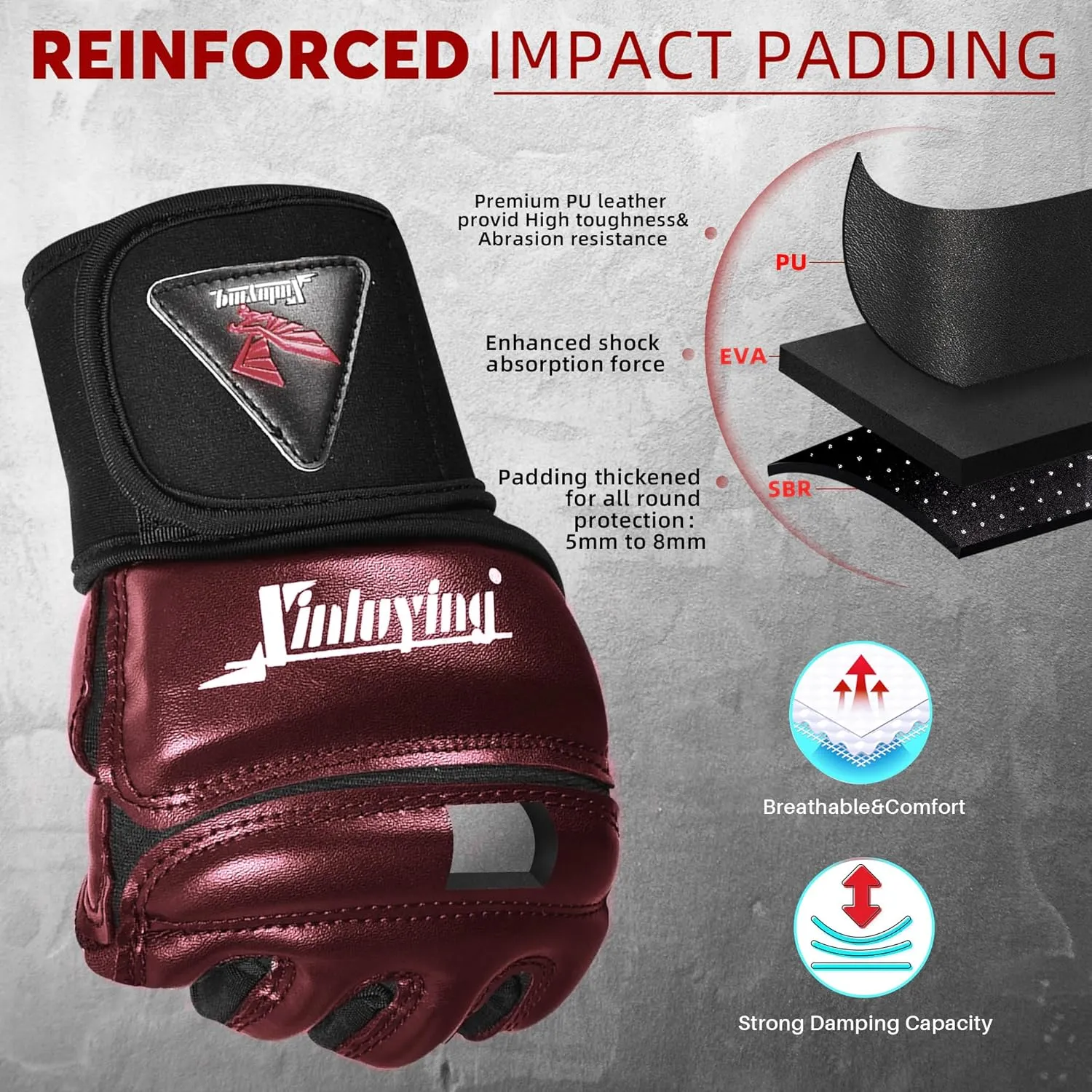 Xinluying MMA Gloves Punch Bag Training Martial Arts Sparring Grappling Kickboxing Muay Thai Boxing Gloves, Thickened Knuckle Pads，Widen The Wristband，Fingerless Rub Resistance Mitts for Men Women
