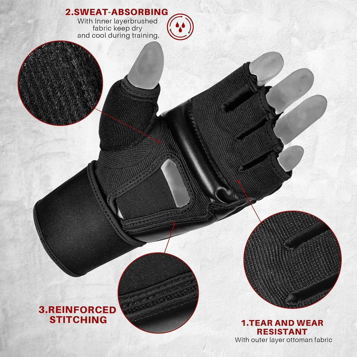 Xinluying MMA Gloves Punch Bag Training Martial Arts Sparring Grappling Kickboxing Muay Thai Boxing Gloves, Thickened Knuckle Pads，Widen The Wristband，Fingerless Rub Resistance Mitts for Men Women