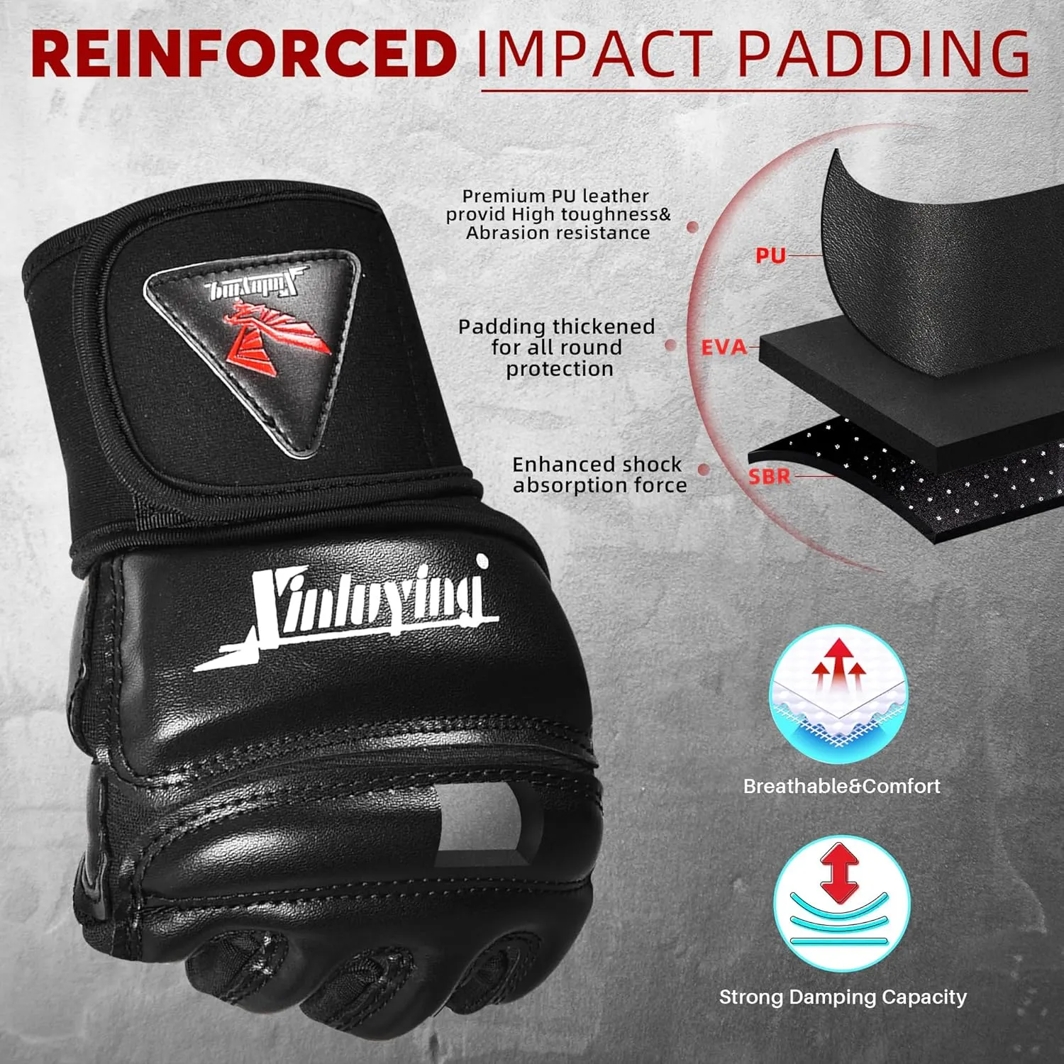 Xinluying MMA Gloves Punch Bag Training Martial Arts Sparring Grappling Kickboxing Muay Thai Boxing Gloves, Thickened Knuckle Pads，Widen The Wristband，Fingerless Rub Resistance Mitts for Men Women