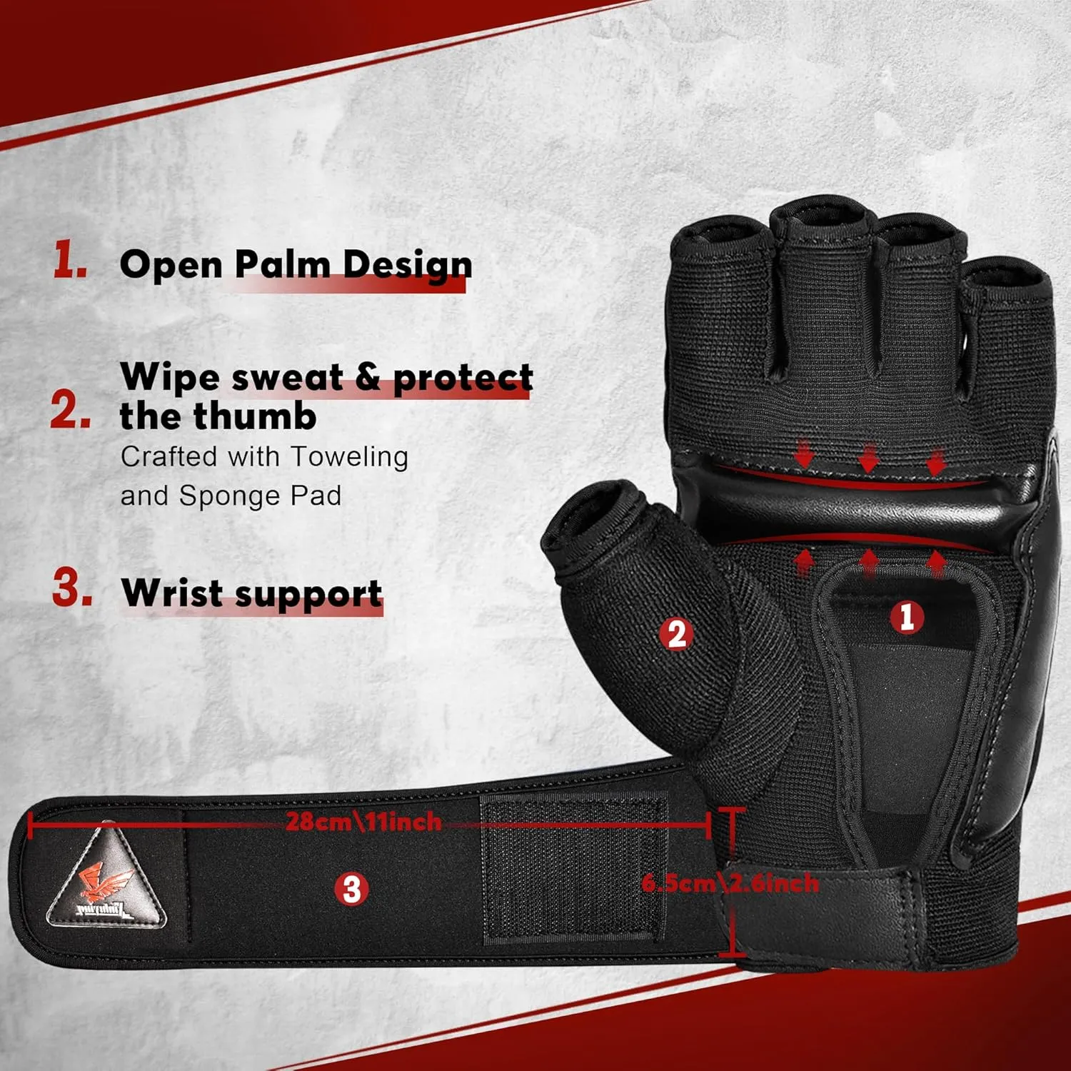 Xinluying MMA Gloves Punch Bag Training Martial Arts Sparring Grappling Kickboxing Muay Thai Boxing Gloves, Thickened Knuckle Pads，Widen The Wristband，Fingerless Rub Resistance Mitts for Men Women