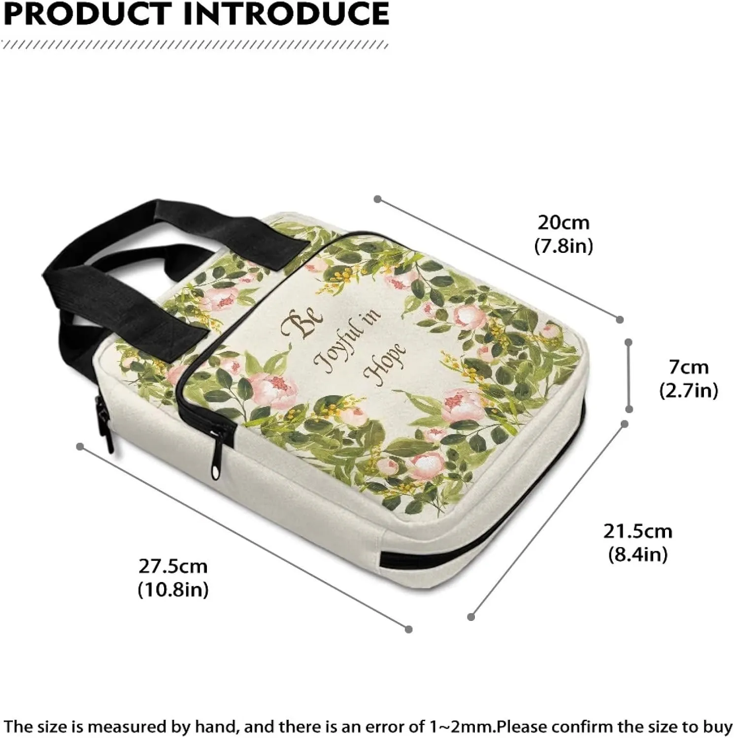 Xoenoiee Pink Floral Print Tote Bible Bag, Be Joyful in Hope, Bible Cover Bible Case for Women Men Portable Carrying Book Case Church Bag Bible Protective Bag