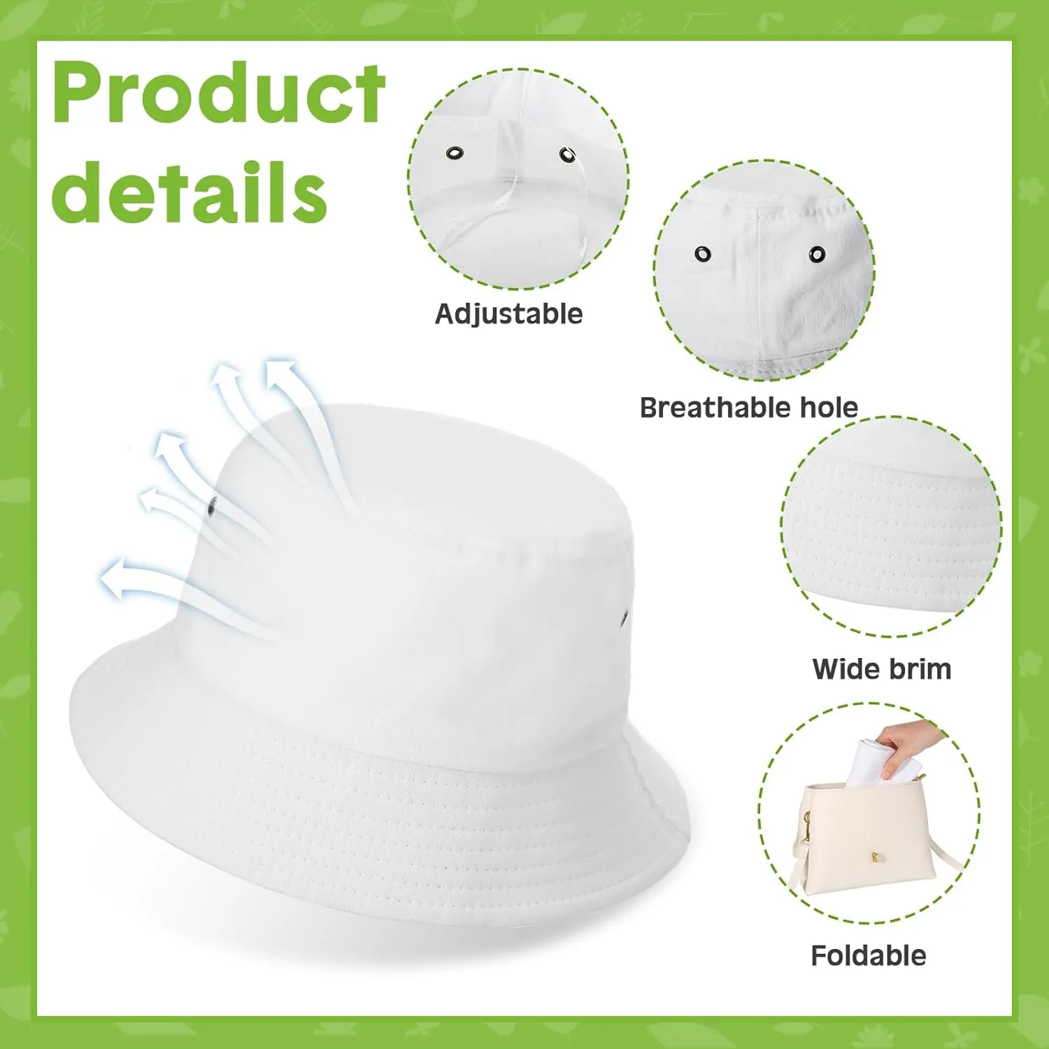 Xtinmee 48 Pcs White Cotton Bucket Hats for Men Women, Packable Washed Summer Hat Bulk Set for Outdoor Travel Beach Fishing