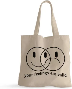 Your Feelings Are Valid 100% Cotton Tote Bag - Positive Affirmation Grocery Shopping Cloth Bag - Self Care Eco-friendly Tote Bag