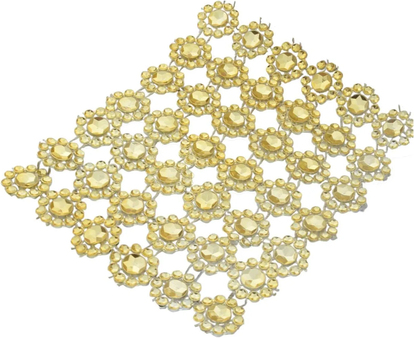 YYaaloa Crafts Faux Diamond Bling Wrap 4" x 10 Yards 6 Rows Gold Flower Pattern Faux Rhinestone Crystal Mesh Ribbon Roll for Wedding, Party, Centerpiece, Cake, Vase Sparkling Decoration (Gold)