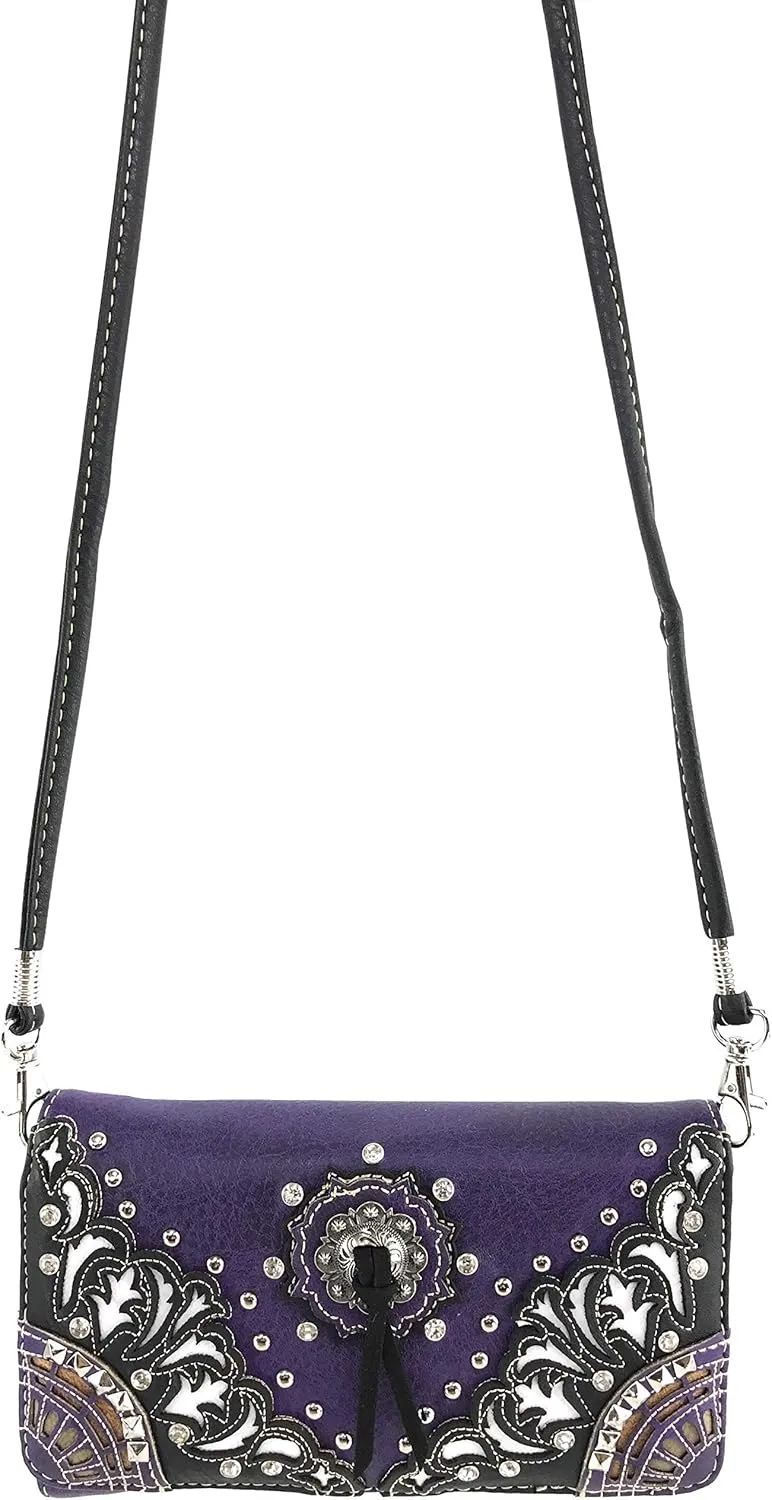 Zelris Autumn West Fringe Concho Women Crossbody Wrist Trifold Wallet