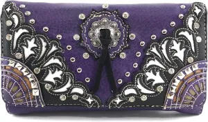 Zelris Autumn West Fringe Concho Women Crossbody Wrist Trifold Wallet