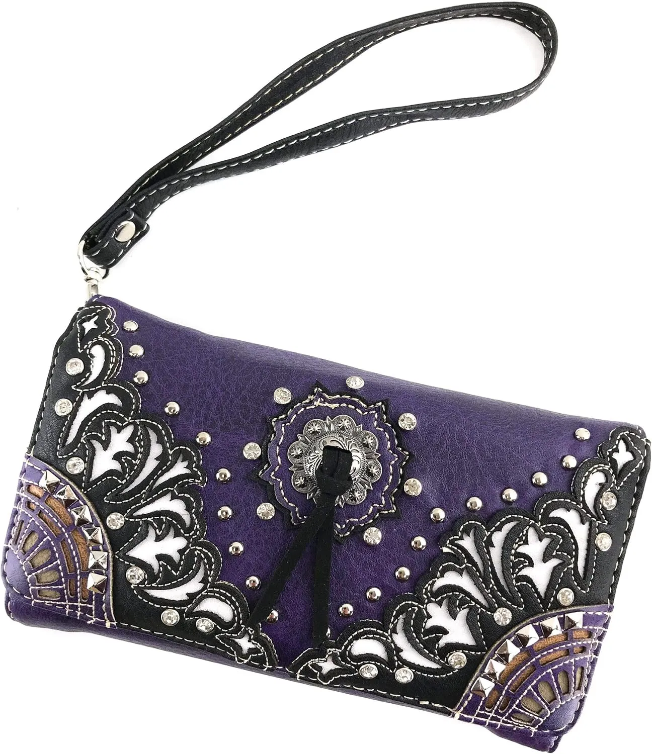 Zelris Autumn West Fringe Concho Women Crossbody Wrist Trifold Wallet