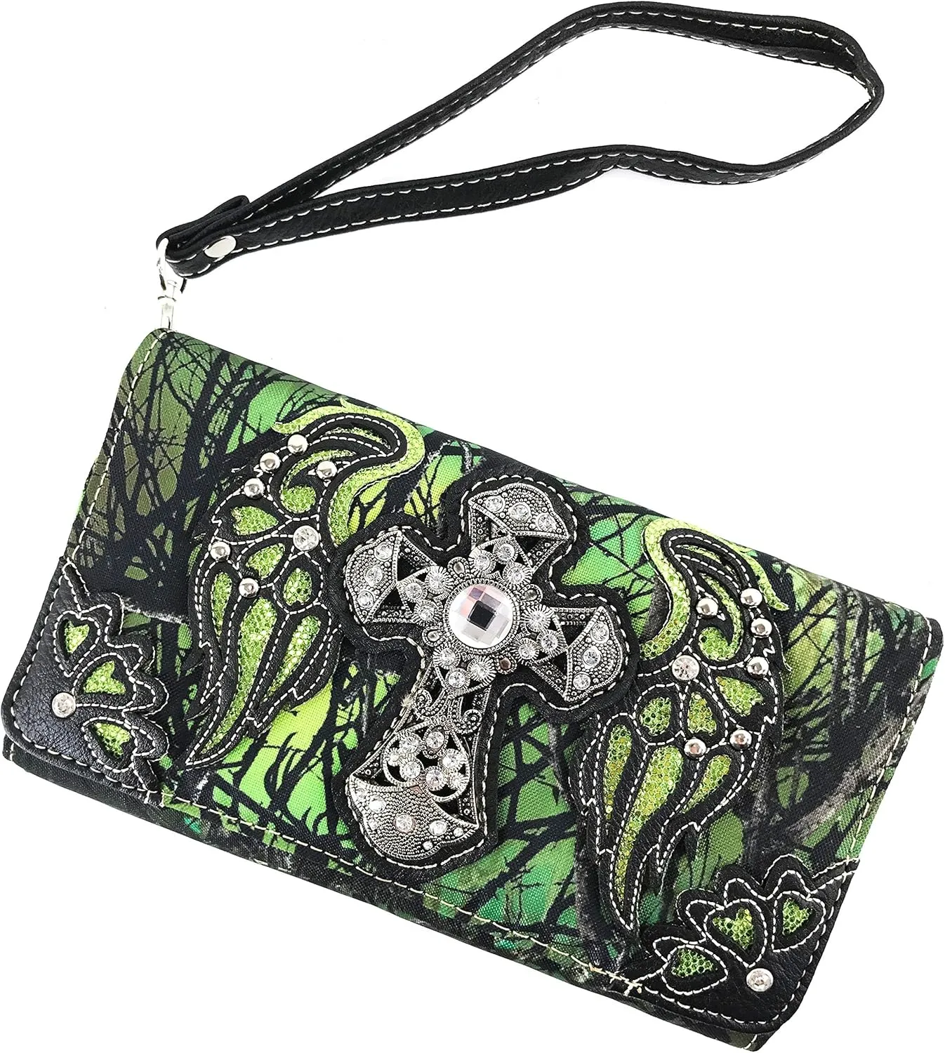 Zelris Camouflage Shine Glow Cross Wings Women Conceal Carry Handbag with Wallet