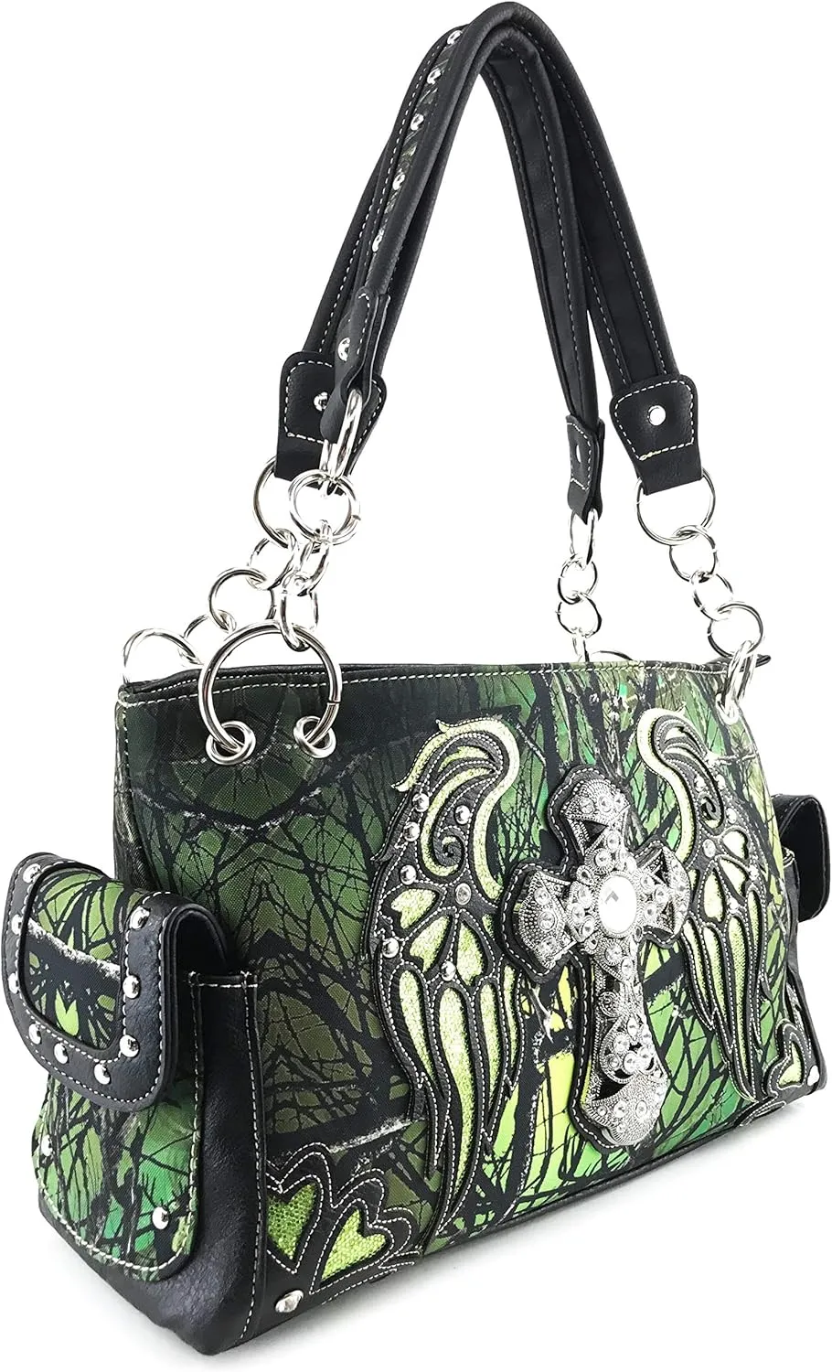 Zelris Camouflage Shine Glow Cross Wings Women Conceal Carry Handbag with Wallet