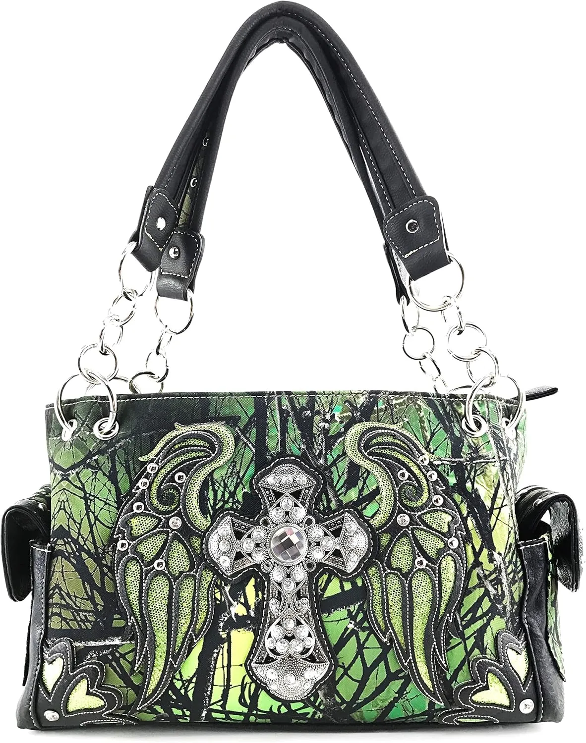Zelris Camouflage Shine Glow Cross Wings Women Conceal Carry Handbag with Wallet