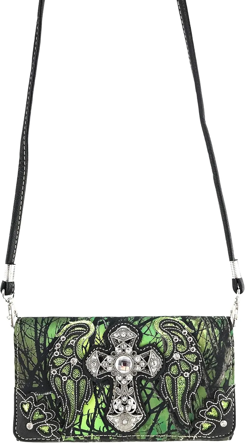 Zelris Camouflage Shine Glow Cross Wings Women Conceal Carry Handbag with Wallet