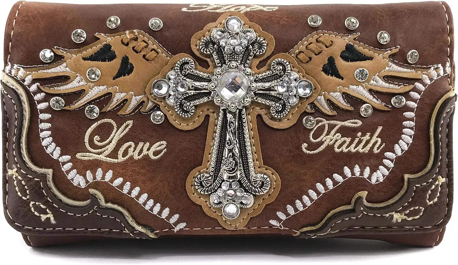 Zelris Faith Love Hope Cross Angel Wing Bible Women Crossbody Trifold Wallet