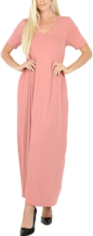 Zenana Women's Premium Casual Long Relaxed Loose T-Shirt Maxi Dress with Half Sleeves and Pockets (S-3XL)