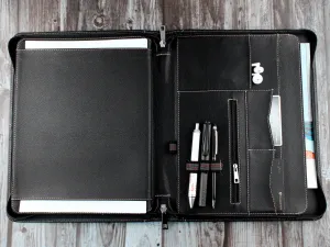Zipper Monogrammed Leather Padfolio, Letter Size Document/ Notepad Folder, Gift for Him/ Her, for iPad 1/2/ Air (Black)