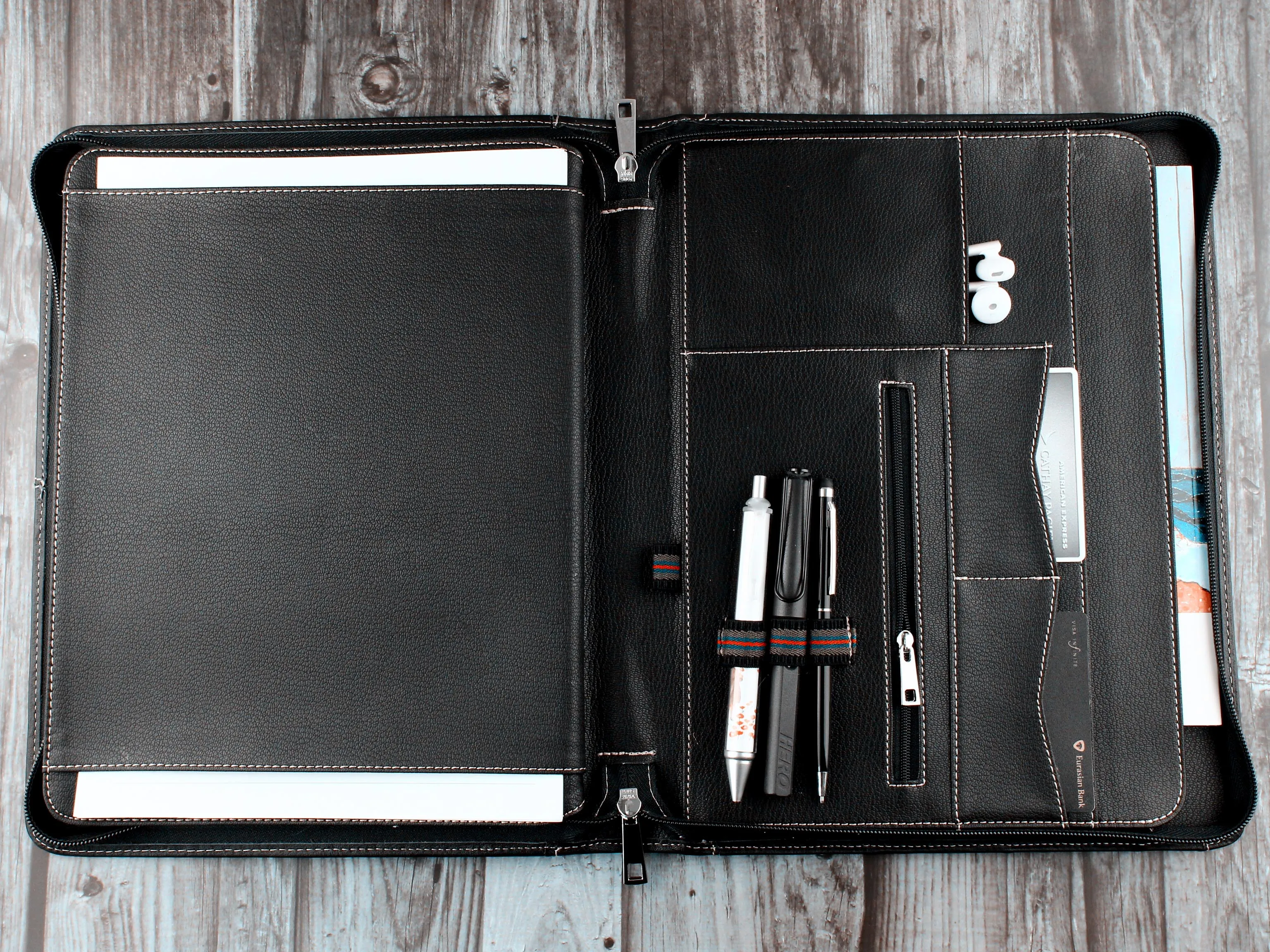 Zipper Monogrammed Leather Padfolio, Letter Size Document/ Notepad Folder, Gift for Him/ Her, for iPad 1/2/ Air (Black)