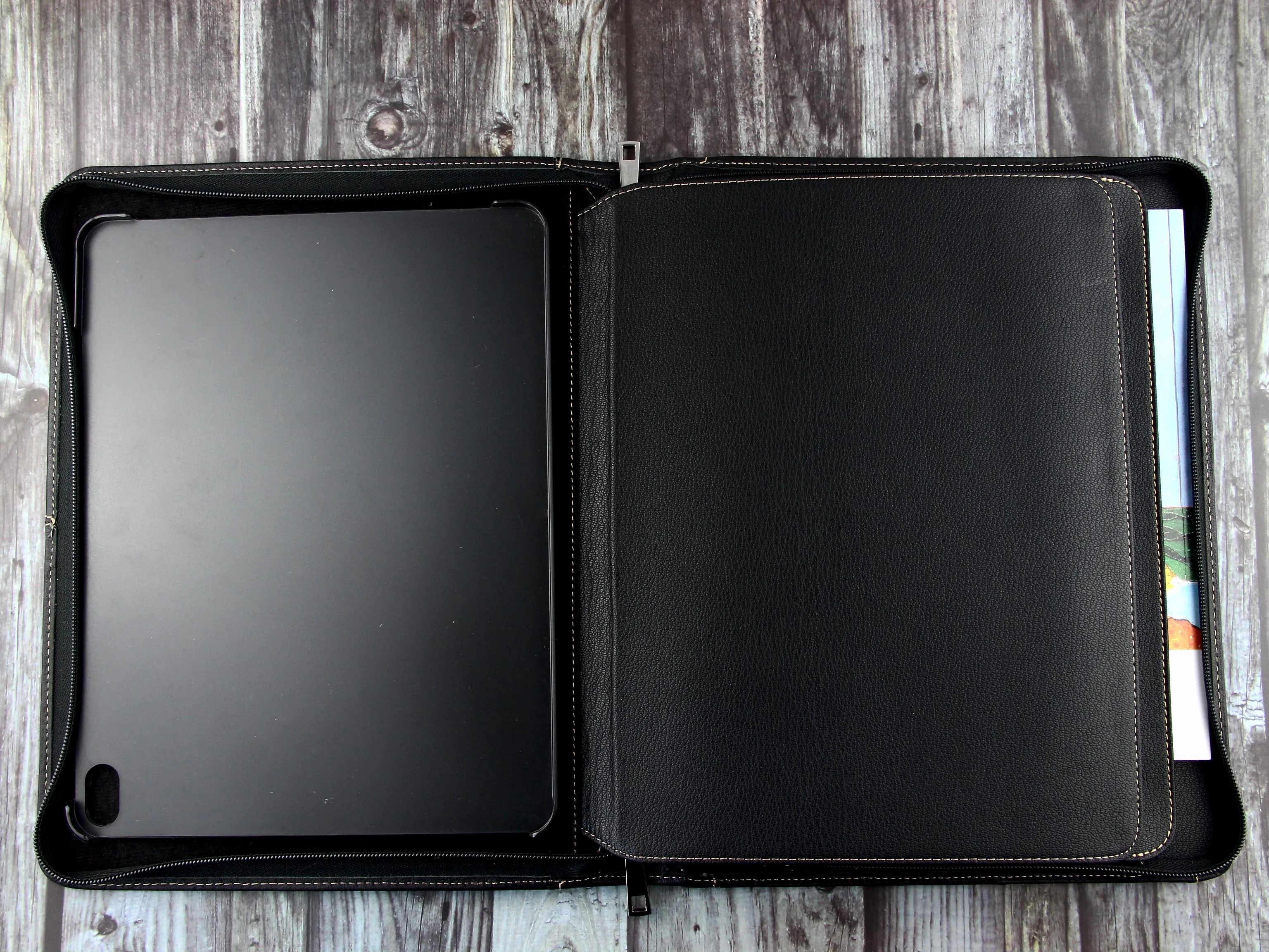 Zipper Monogrammed Leather Padfolio, Letter Size Document/ Notepad Folder, Gift for Him/ Her, for iPad 1/2/ Air (Black)